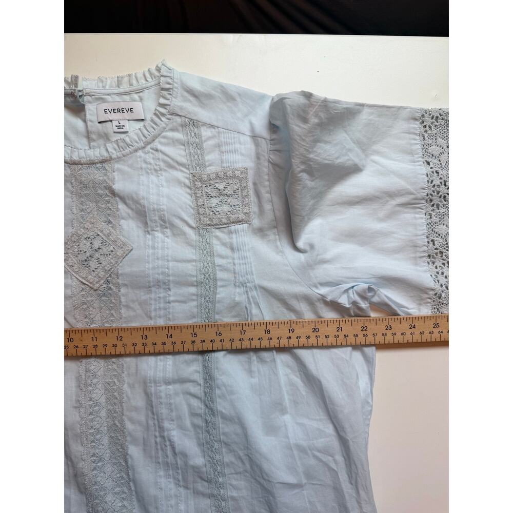 Evereve Womens Victorian Blouse Size L Bishop Sleeve Crochet Boho Edwardian Blue - Picture 12 of 13